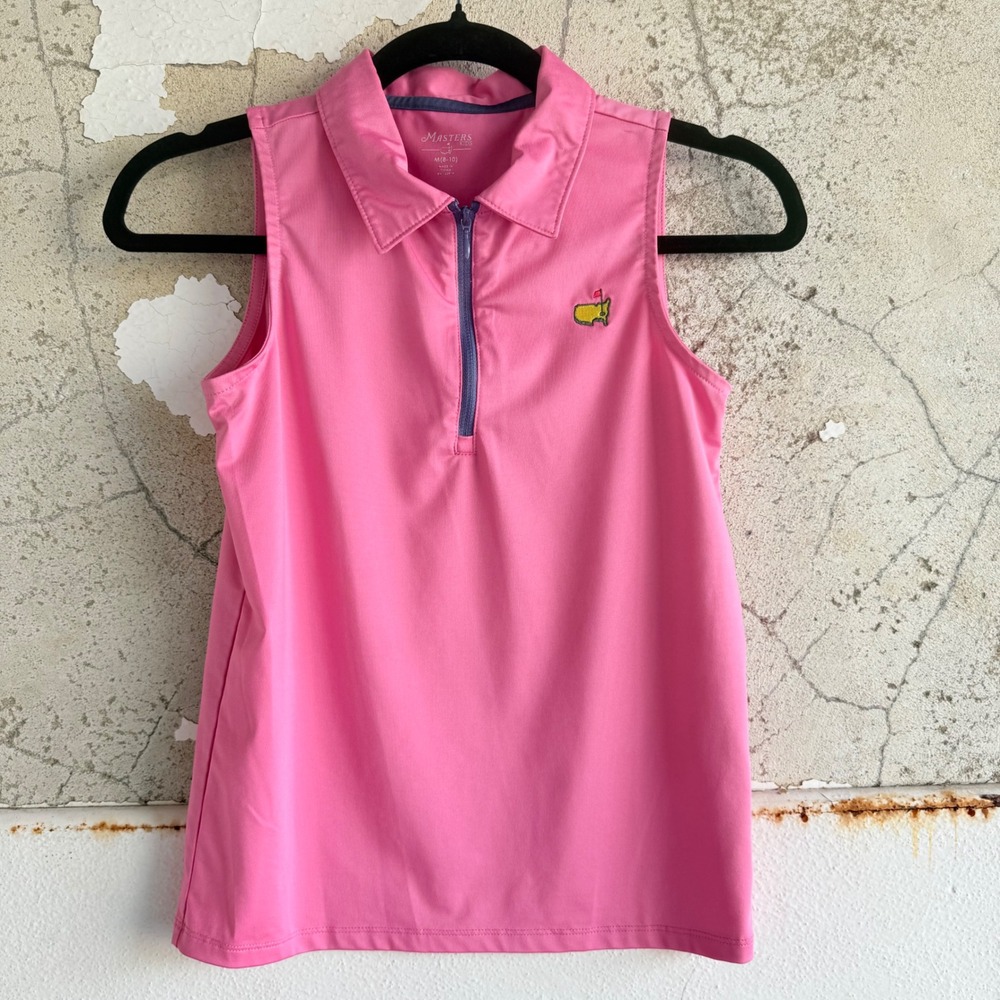 Masters Polo Shirt Girls Golf Top Sleeveless Tank Quarter Zip Pink Size M 8-10